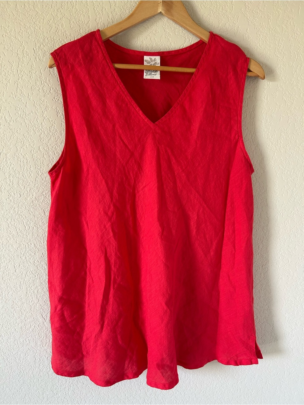 Match point Linen V-neck Tank Tunic Top Lightweight Red Lagenlook Size L